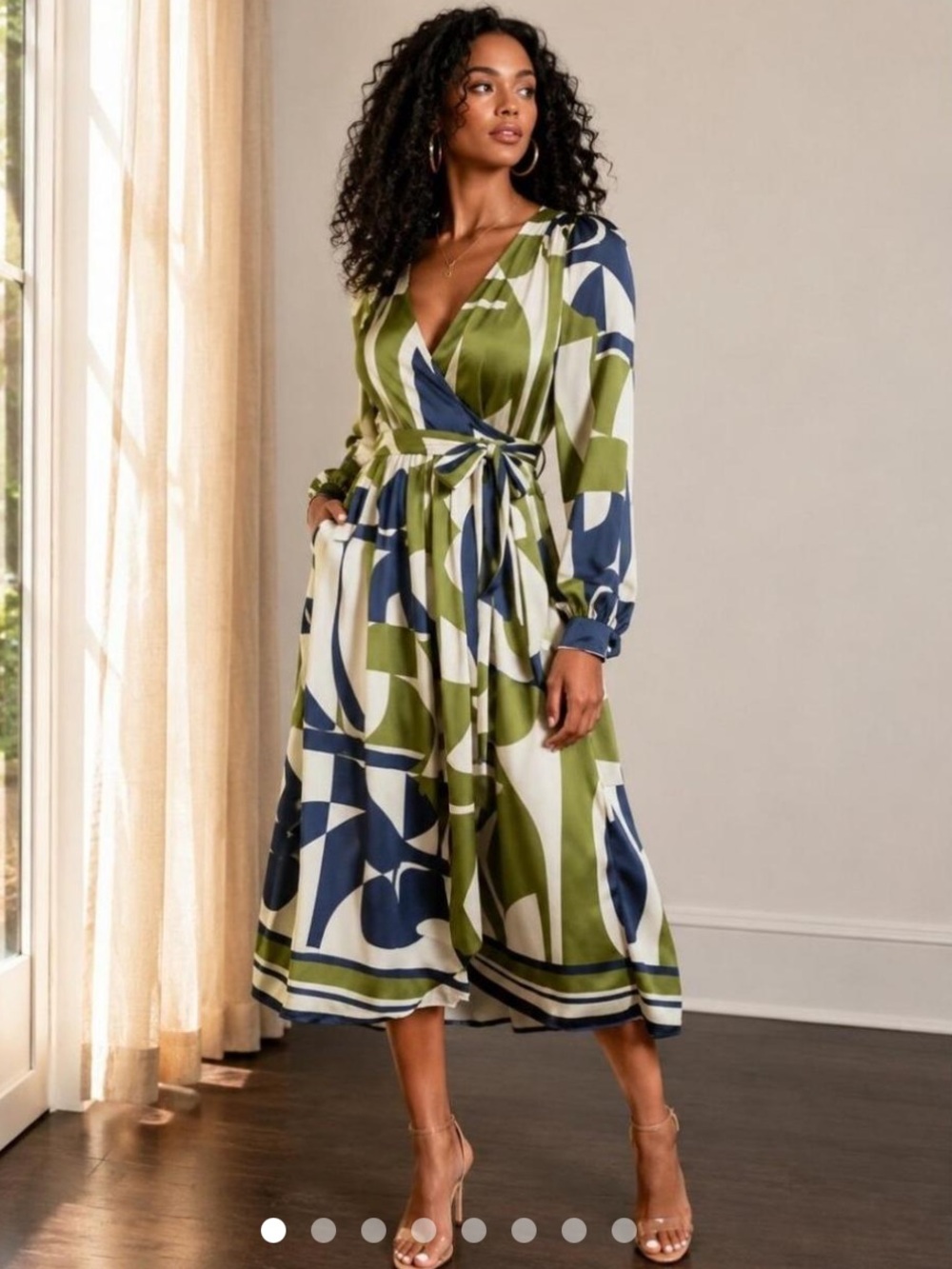 Abstract Dress Forum Wrap Midi Dress Green And Blue Size Medium